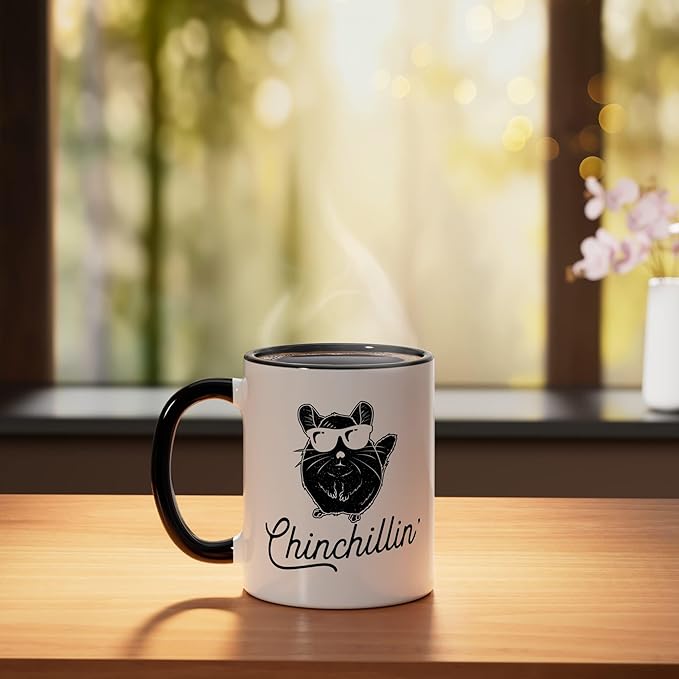 Chinchillin' - Funny Chinchilla Lover Ceramic Mug, Black/White