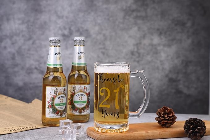 21th Birthday Gift，Men and Women Cheering 21th Birthday Beer Mugs，Cheers to the 21th Anniversary Beer Glass，21th Birthday Party Wedding Anniversary Decorative Gift, 18 Ounce (Cheers to 21 Years)
