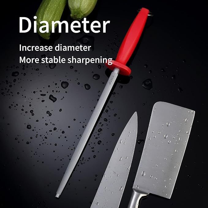 10 inch Honing Steel Honing Rod, Kitchen Knife Sharpener, High Carbon Steel, Fine Lines, High hardness,Helps Repair Restore Polish Blades Sharpening Steel