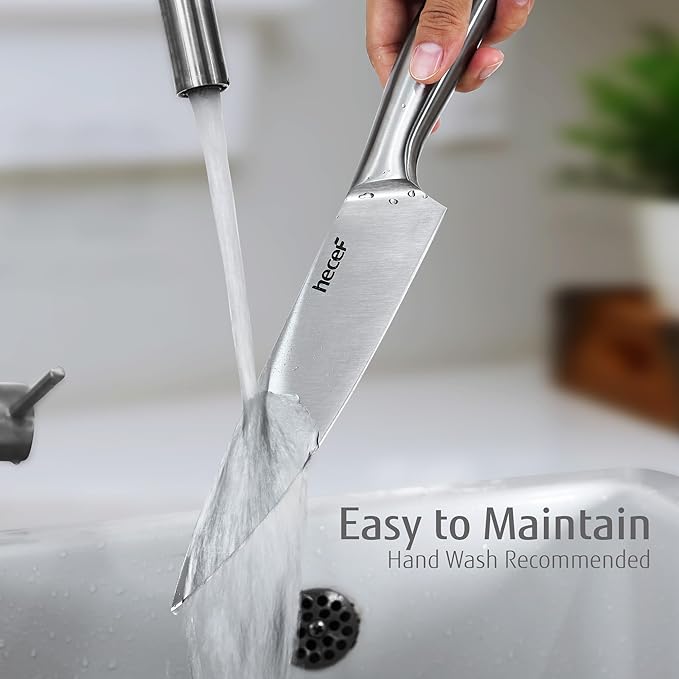 hecef Silver Kitchen knife set of 3, Satin Finish Blade with Hollow Handle, includes 8" Chef, 5" Utility and 3.5" paring knife