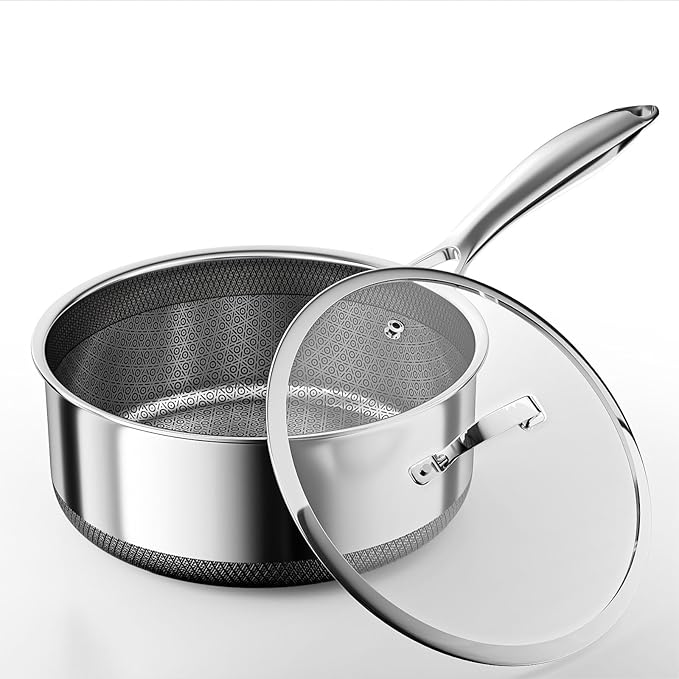 Sauce pan with Lid, KURRUNGIE 2.8 Quart Hybrid Stainless Steel Saucepan, 8-inch PFOA Free 5-Ply Stainless Steel Pans for Cooking, Induction Cookware Set Oven and Dishwasher Safe
