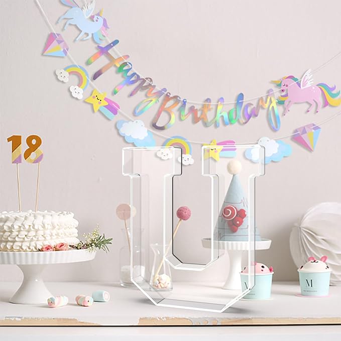 11" Acrylic Letter Charcuterie Tray, Charcuterie Letters Fillable Box for Food, Reusable Serving Cake Candy Dish Display Tray for Birthday Anniversary Party Decoration (Letter U)