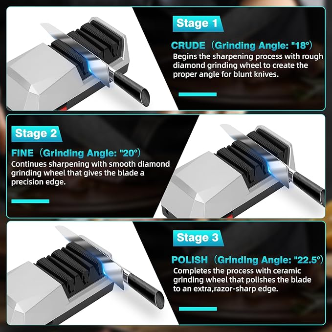 Kitchen Knife Sharpener Electric 3-Stage Knife Sharpener for Straight Serrated & Kitchen Knives Quick Sharpening & Polishing