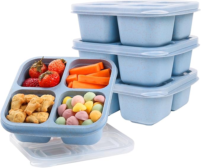 4 Pack Snack Containers, 4 Compartments Snackle Box Container, Meal Prep Reusable Lunchable Container for Adults, Microwave Dishwasher Safe, Food Storage Containers for Work Travel