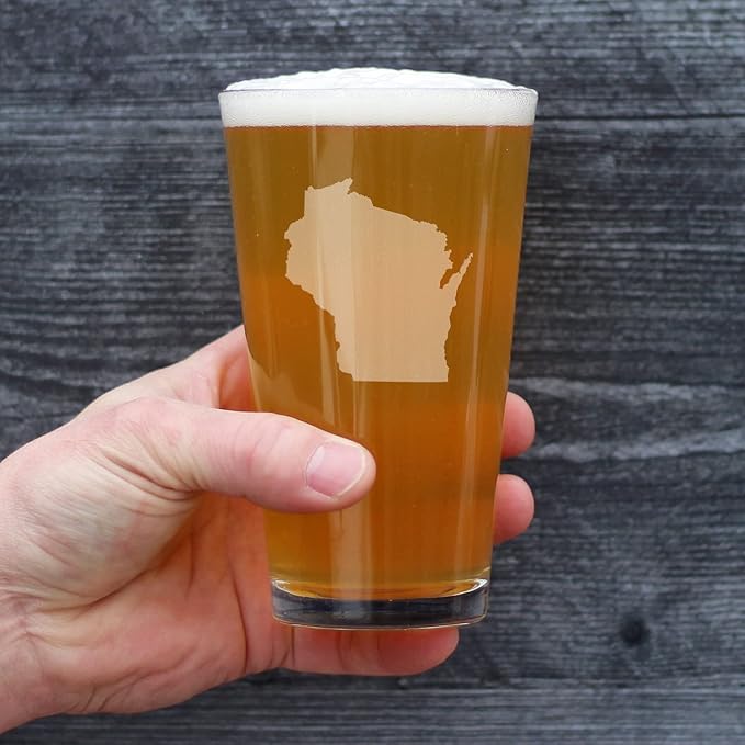 Wisconsin State Outline - Pint Glasses for Beer - Set of 2 - State Themed Drinking Decor and Gifts for Wisconsinites - 16 Ounce