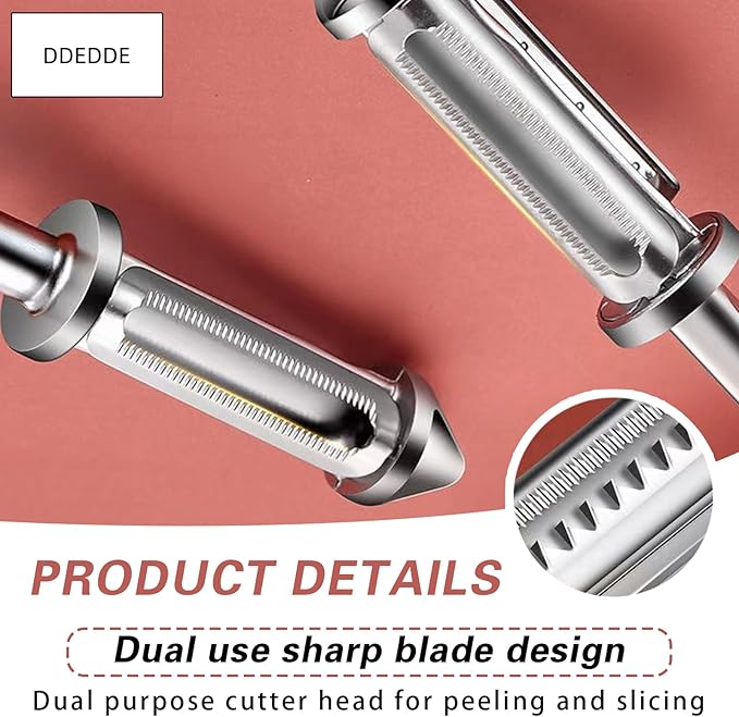 3-in-1 Multifunction Vegetable Peeler, Zinc Alloy Potato Peeler with Stainless Steel Blades, Serrated Peeler & Julienne Slicer, Comfort-Grip Handle for Fruits, Carrots, Cucumber, Kitchen Tools