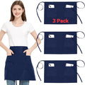 3 Pack Waist Apron with 3 Pockets, Unisex Black Waiter Aprons, Water Resistant Server Aprons for Restaurant Chef Bar