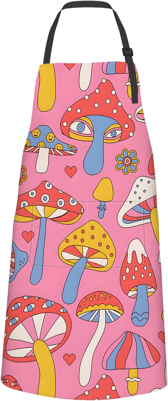 Cartoon Mushroom Apron,Oxford Fabric Adjustable Kitchen Apron with 2 Pockets,Waterproof Cooking Aprons for Men Women Mom Wife Dad,Ideal Gifts for Coffee,Shop,Baking,BBQ,Housewarming,28x33in