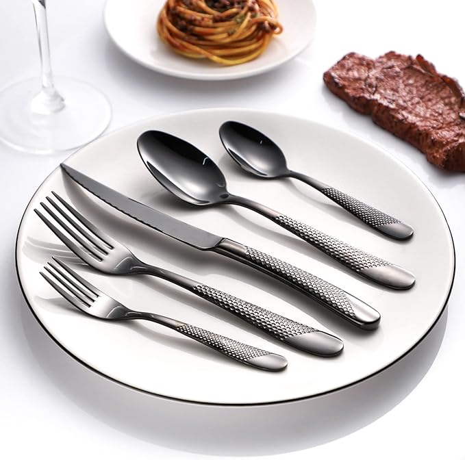 Black Silverware Set 20-Piece Stainless Steel Flatware Set for 4 Including Fork Spoon and Knife Kitchen Cutlery Utensils Set for Home Restaurant Hotel