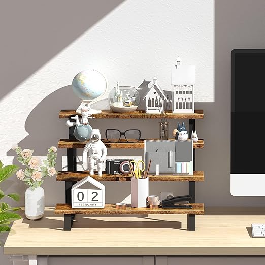 ELITEROO Wood Tiered Display Stand, 4 Tier Display Stands for Vendor Events, Retail Craft Show Display Risers, Table Top Market Display Shelf for Perfume Candles Tumbler Figures Makeup, Straight