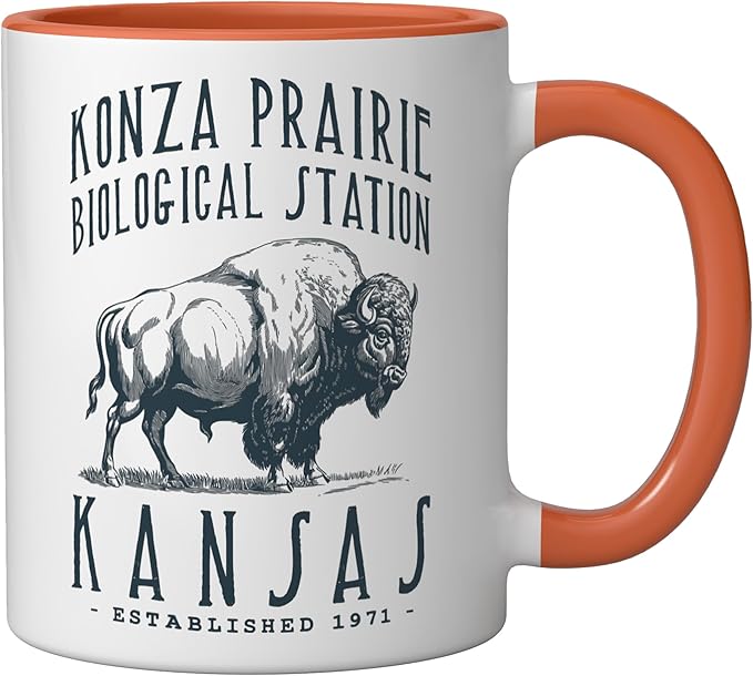 KONZA PRAIRIE, KANSAS. BISON DESIGN Ceramic Mug, Orange/White