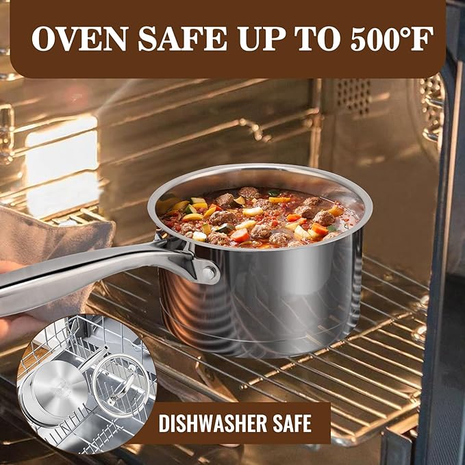 Rorence 1.5 QT Stainless Steel Saucepan, Sauce Pan with Clear Transparent Tempered Glass Lid for Sauce Gravy Pasta Vegetable, Induction Small Cooking Pot for All Stoves, Oven & Dishwasher Safe