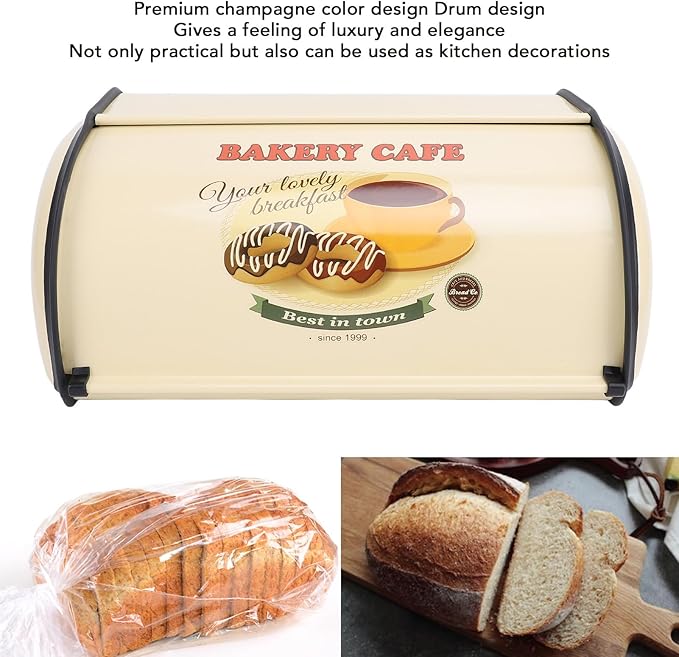 Bread Box,Roll Top Bread Box Vintage Bread Container for Kitchen Countertop Drum Type Metal Bread Storage Bin for Bread Cake Doughnut Biscuit Food Tableware (Type 3)
