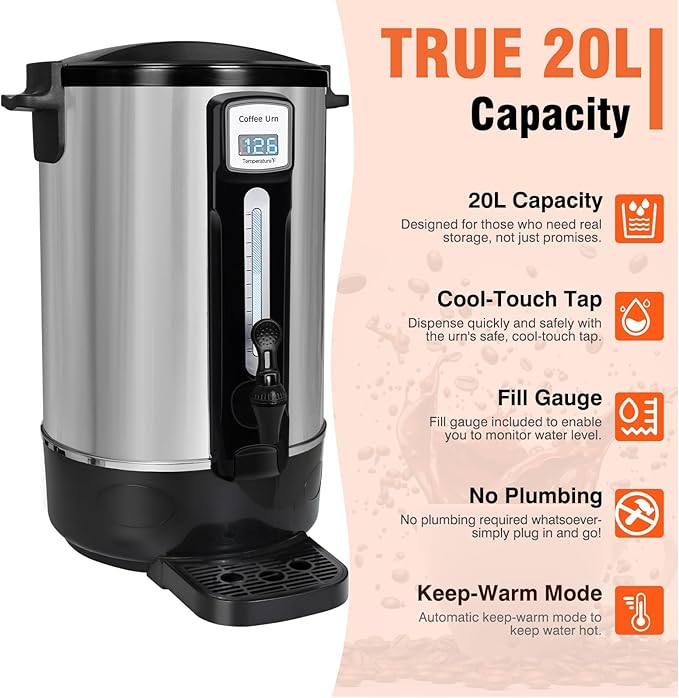 100-Cup Commercial Coffee Urn – Upgraded Even-Brew Showerhead & Filter – Double-Wall Stainless Steel Percolator with Keep-Warm Function (Coffee Urn)