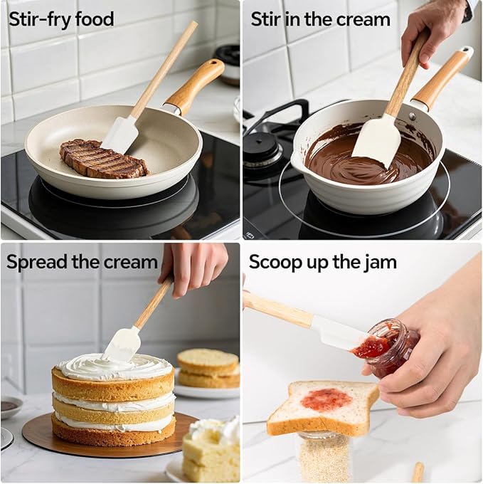 Silicone Spatula Set, 4 Piece Food Grade Rubber Spatula, Spoon, Jar Spatula, Heat Resistant Up To 428°F, Suitable For Cooking, Baking, And Mixing Frosting.