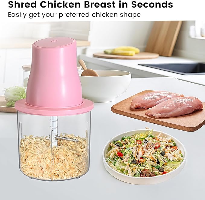 Electric Chicken Shredder, Automatic Food Chopper with Chicken Breast Shredder & Meat Grinder, 2 Sets of Blades for Chicken/Pork/fish/Vegetable/Baby Food (Pink)
