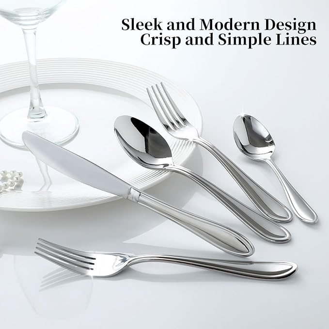 Silverware Set, 60-Piece Stainless Steel Flatware, 18/0 Stainless Steel Utensils, Dishwasher Safe, Modern Tableware for Home & Kitchen Dining