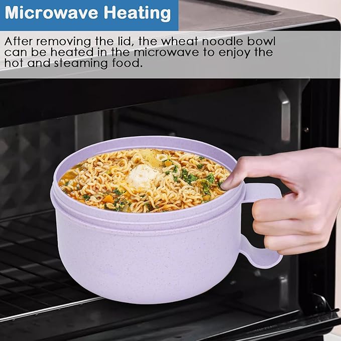 2 Pack Soup Bowl with Handles, Microwave Ramen Bowl with Lid for Soup and Instant Noodles,Oatmeal, Gumbo, Salad,BPA Free