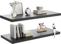 Wall Shelf Set of 2, Black Floating Shelves 24 in W x 10 in D x 1 in H, Wooden Floating Wall Shelf with Invisible Brackets for Living Room/Bedroom/Bathroom/Kitchen Storage and Decor