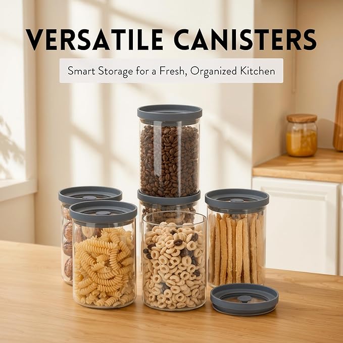 Glass Airtight Canisters with Silicone and Glass Lids – BPA-Free Borosilicate Containers for Food Prep, Storage, Wet or Dry Food Jars for Rice, Tea, Coffee, Candy – Set of 6 (28 oz)