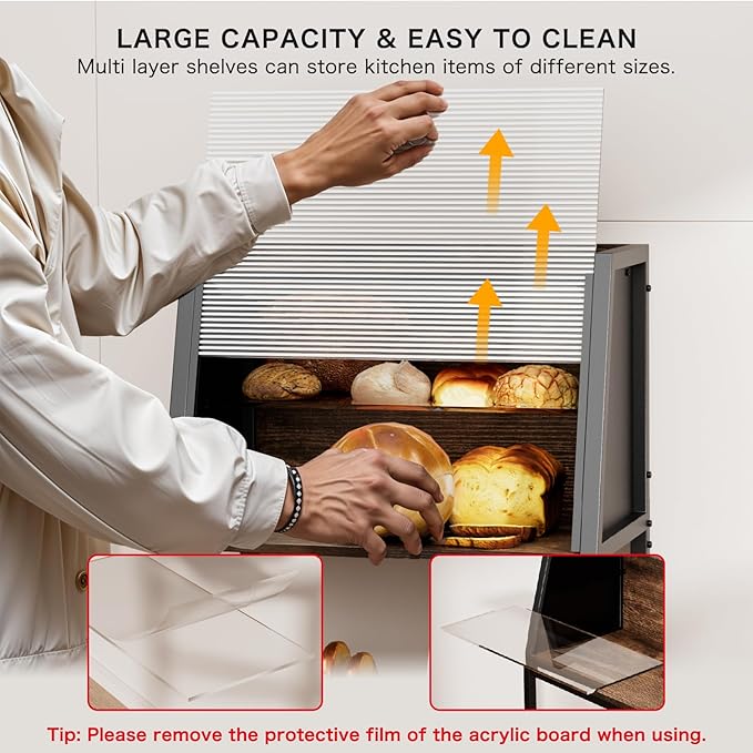 2025 Baker's Rack,2 in 1 Bread Box for Kitchen Organizers and Storage,38.6'' Standing Bread Boxes