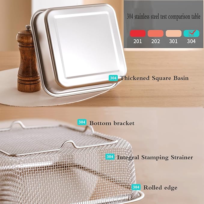 Square Colander Set,304 Stainless Steel with PE Lid,Storage Container,Prep,Tofu Drainer,Shellfish Drainer,Back of House Preparation,Refrigerator Storage,Picnic Party (1500ML)