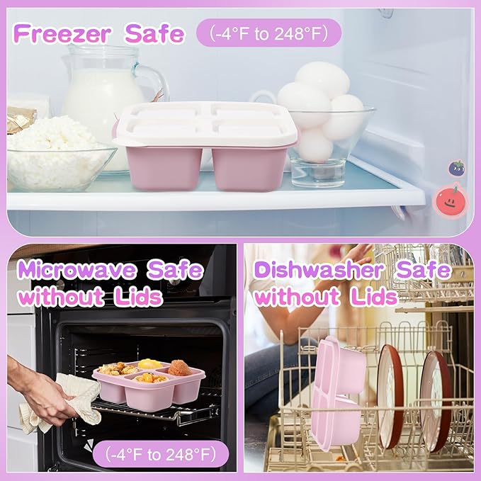 Honeydak 5 Pack Snack Containers 4 Compartment Bento Snack Boxes Reusable Lunchable Containers with Lids Divided Meal Prep Lunch Food Storage Box for School Work Travel(Gray and Pink Ombre,Equal)