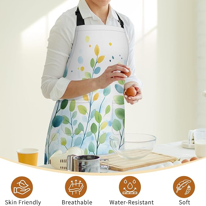 Kitchen Apron with Pockets,Adjustable Aprons for Women Men,Waterproof Chef Aprons for Cooking,BBQ,Gardening