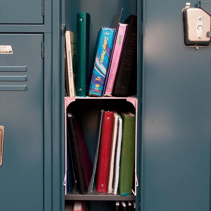 Locker Organizer Shelf Stackable Extra Locker Shelf for School Locker Organizer Storage Cabinet Accessories Suitable for School, Office, and Home use (2, Light Pink)