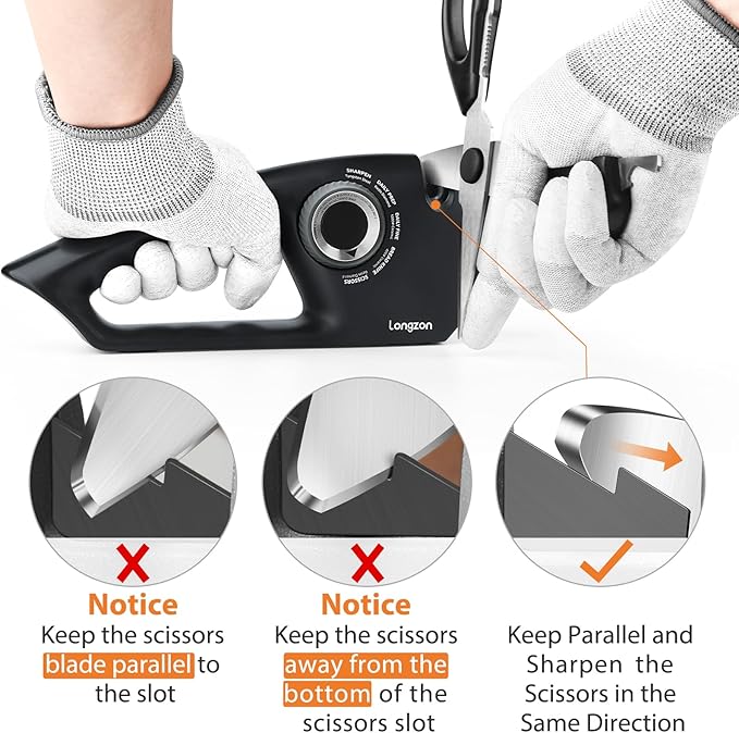 Longzon 5-in-1 Knife Sharpener 5 Stage for Serrated Knives, Scissors with Cut-Resistant Glove,Original Premium Polish Blades,Best Kitchen Knife Sharpener Repair & Restore Pocket Knife, Chefs knife