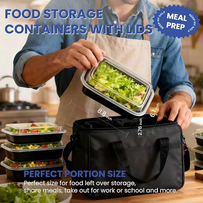 38oz 50 Pack Meal Prep Containers Reusable, Disposable Food Containers with Lids BPA Free, Microwave/Dishwasher/Freezer Safe To Go Containers for Christmas