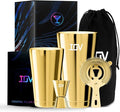 IOV Boston Cocktail Shaker Bar Set, Bartender Kit Drink Mixer Set with 18 oz & 28 oz Boston Shakers, Hawthorne Strainer, Double Jigger, Bar Tool Kit and Recipe Booklet - Gold