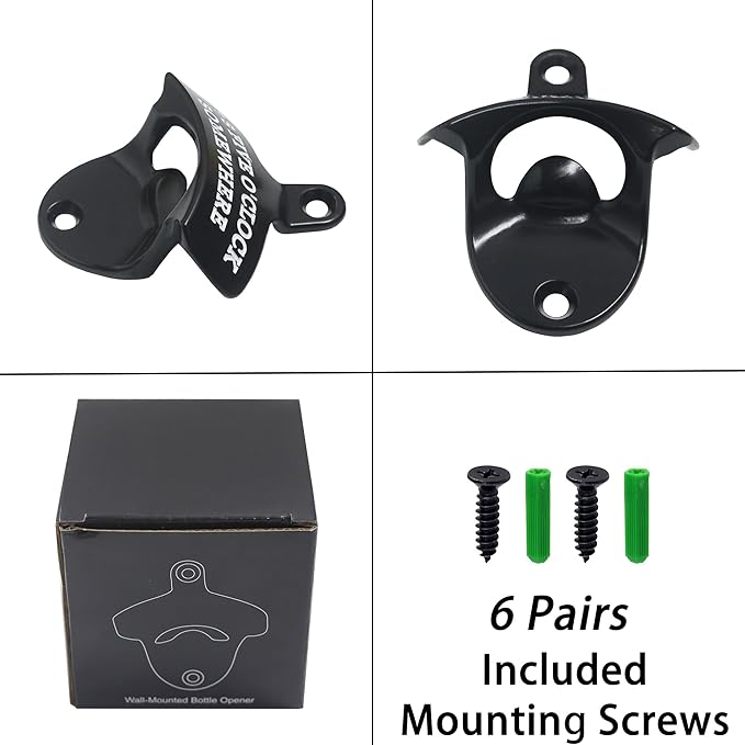 Wall Mount Bottle Opener Black IT'S FIVE O'CLOCK SOMEWHERE Stainless Beer Top Opener Mountable for Table Garage Patio (6 PCS)