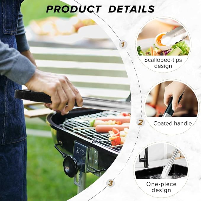 LZMS 4 Packs -16" Extra-large Size Black Atmospherei Stainless Steel Grill Tongs, Kitchen Tongs with Non-Slip Grip for Cooking,BBQ,Buffet Dinner
