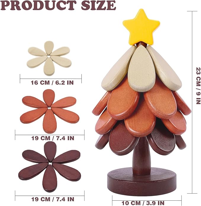 Wooden Trivets for Hot Dishes, Christmas Tree Shape Trivet Set of 4 for Hot Pot Pans, Wood Coasters for Kitchen Counter Decor, Hot Dish, Pot, Bowl, Teapot(Walnut Wood)