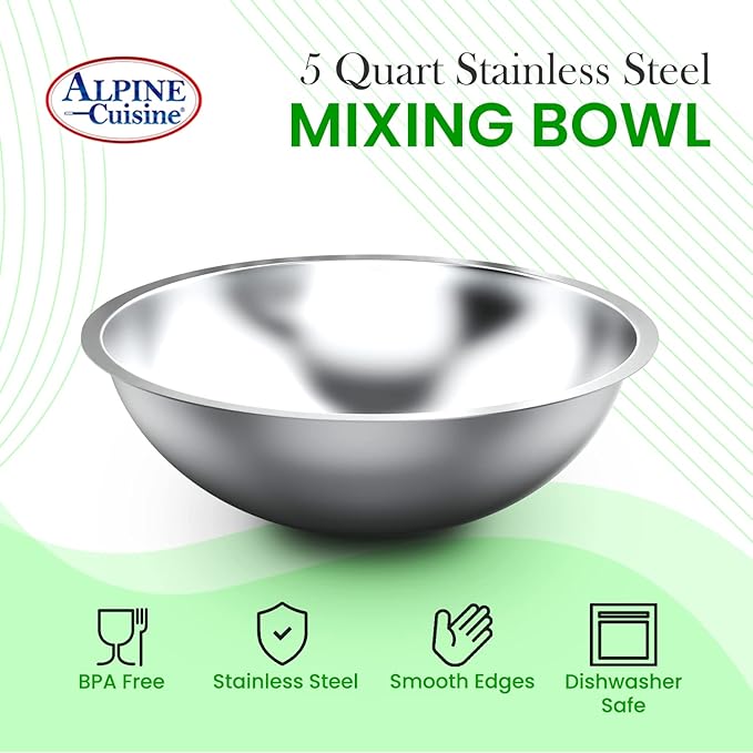 Alpine Cuisine Stainless Steel Mixing Bowls Set | Heavy-Duty Prep & Serving Bowls with Deeper Edge | Dishwasher Safe,Silver