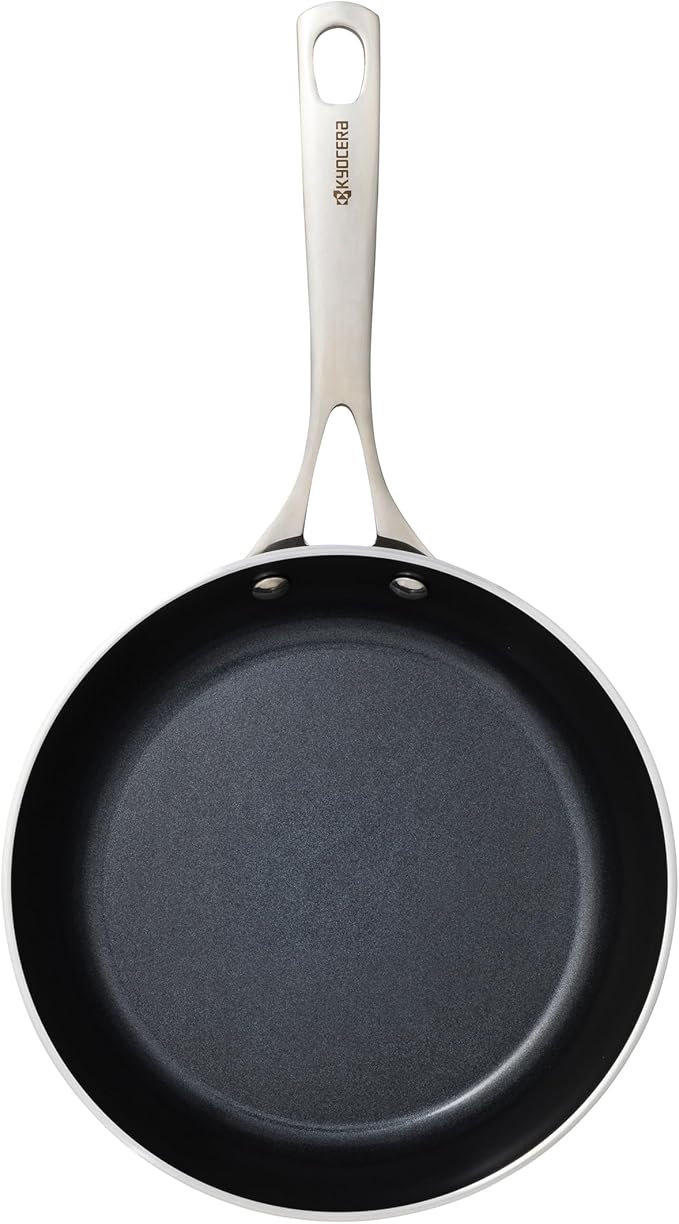 KYOCERA Ceramic Frying Pan with Ceramic Non-Stick Coating, 12 inches, PFAS/PTFE Free, Stainless Steel Handle, Suitable for All Stove Types