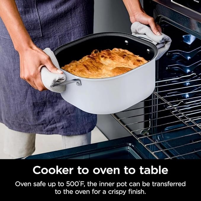 Ninja Foodi PossibleCooker PRO MC1000 8.5Qt Multicooker 8 in 1 Slow Cooker, Dutch Oven, Steam Bake Roast Sear Sauté Bread Maker Warmer, Glass Lid, Integrated Spoon, Nonstick (White)