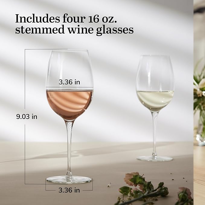 Libbey Signature Kentfield Estate All Purpose Wine Glasses Set of 4, Long Stem Wine Glasses for Red and White Wine, Perfect Wine Glass Gift Set