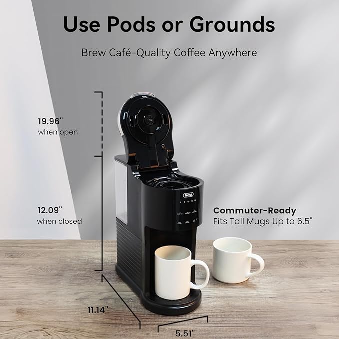 Gevi Single Serve Coffee Maker, Compatible with Pods & Ground Coffee, 40oz Removable Water Reservoir, 5 Brew Sizes (6-14oz), Compact for Kitchen Use, Black