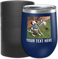 Personalized 12oz (17 Colors) Mother's Day Photo Picture Printed Insulated Stainless Steel Powder Coated Stemless Wine Tumbler with Lid, Customized Gift Idea Her, Coach Gifts Team Mom Dad (Navy Blue)