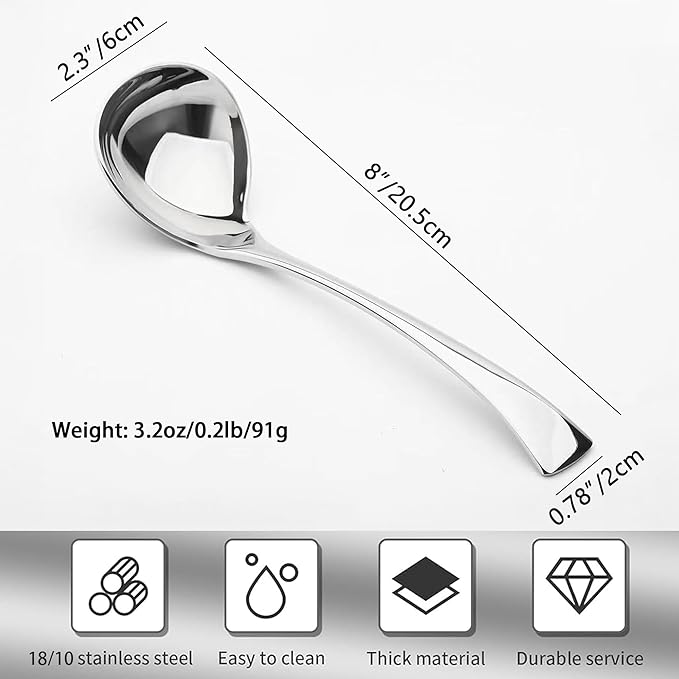 Comicfs 2 Pack Gravy Spoon Mini Gravy Ladle Drizzle Spoon 18/10 Stainless Steel Small Ladle with Pouring Spout Gravy ladle for Sauce Serving, Salad dressing and dressings, Dishwasher Safe