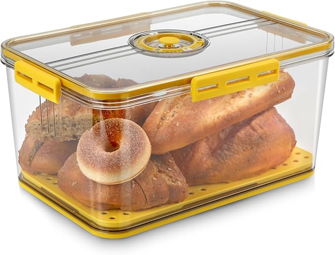 Large Bread Box For Kitchen Countertop,Yellow Bread Containers Storage Airtight Loaf,Plastic Breadbox,Bread Storage For Homemade Bread,Clear Fresh Bread Keeper