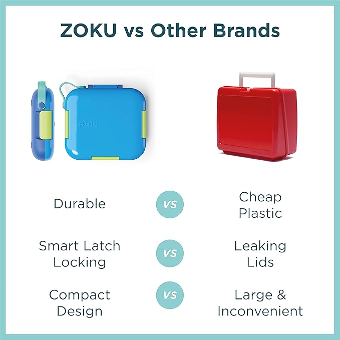 ZOKU - Bento Box with Ice Pack, Lunch Box for Kids, Easy to Carry and Clean, Freezer Pack Keeps Food Fresh, Fits Any Snack or Meal, Leakproof (Neat Bento) (Blue)