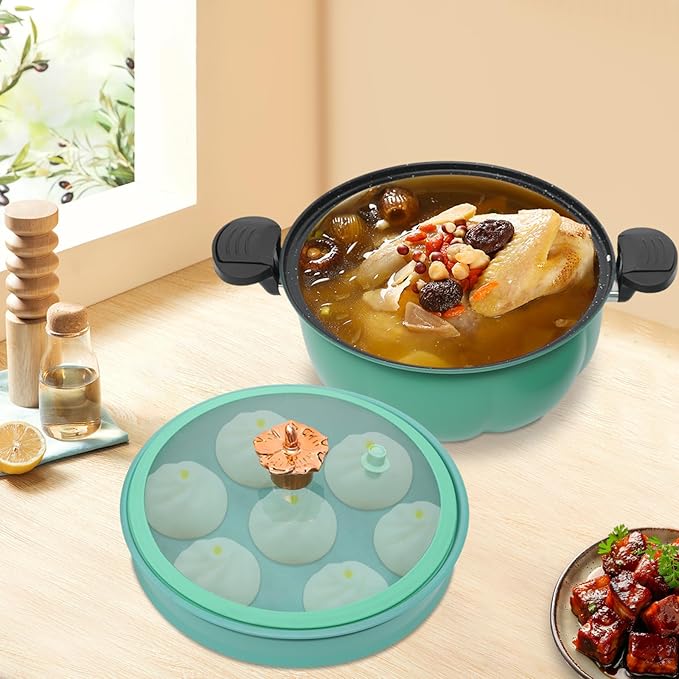 Micro Pressure Cooker, Non-stick Coating Multi-Function Micro Pressure Cooking Pot, Pumpkin Shaped Pressure Cooking Pot, for Home Kitchens, Dormitories, Flats, Etc, 8L/2.11gal (Green)