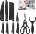6pcs Stainless Steel Kitchen Knife Set, Nonstick Ceramic Coating Wave Blade, Rustproof Sharp Chef Knife for Cooking Restaurant