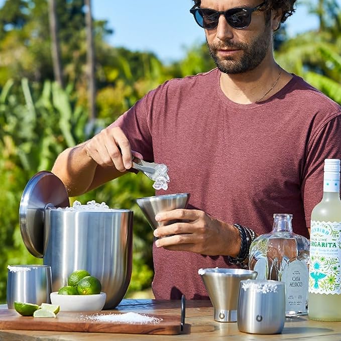 Snowfox Premium Vacuum Insulated Stainless Steel 22oz Cocktail Shaker and 4 Martini Glass Set, Home Bar Accessories, Elegant Drink Mixer, Leak, Proof Lid With Jigger & Built, In Strainer, Marble