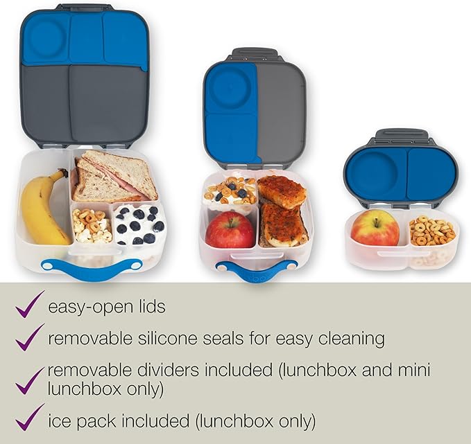 b.box Kids Lunch & Snack Containers. 3-Pack Set Includes Matching Oversized Bento Lunch Box, Mini Meal Boxes for Kids and Toddlers. School Supplies (Blue Slate)