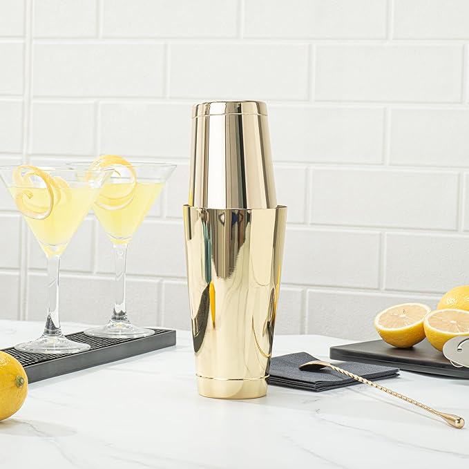 Restaurantware Bar Lux 16 Ounce Boston Shaker 1 Gold-Plated Cocktail Shaker - Weighted Bottom No Leak Stainless Steel Martini Drink Mixer Essential Bar Tool For Home Use Or Bartenders