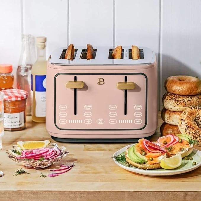 Beautiful 4 Slices Toaster - 7 Shade Settings, Touch Display, Extra-Wide Slots for Bagels, Gluten-Free & Frozen Presets, LED Countdown, Removable Crumb Tray, 1800-watt toasting (Rose)